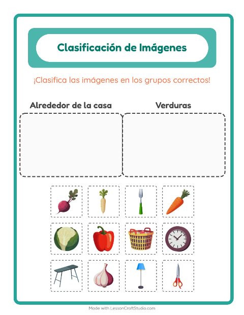 Vista previa de la hoja de Clasificar Imágenes para jardín infantil