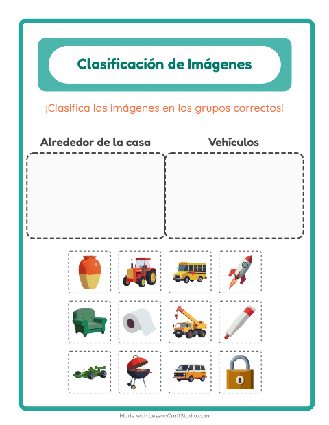 Vista previa de la hoja de Clasificar Imágenes para jardín infantil