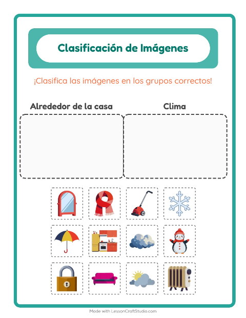 Vista previa de la hoja de Clasificar Imágenes para jardín infantil