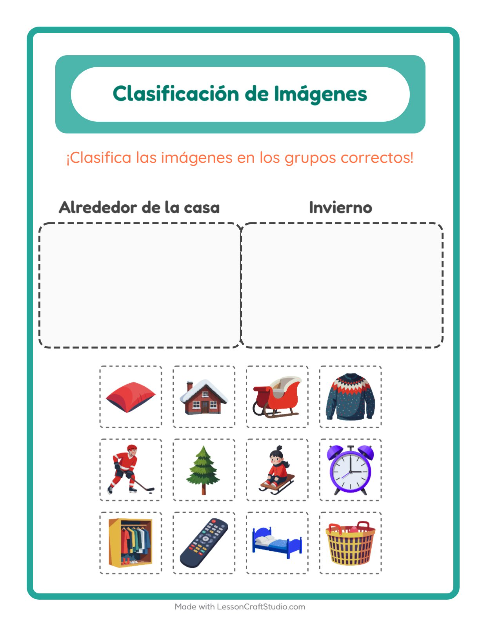 Vista previa de la hoja de Clasificar Imágenes para jardín infantil