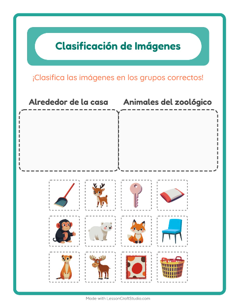 Vista previa de la hoja de Clasificar Imágenes para jardín infantil