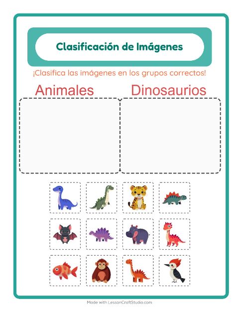 Vista previa de la hoja de Clasificar Imágenes para jardín infantil