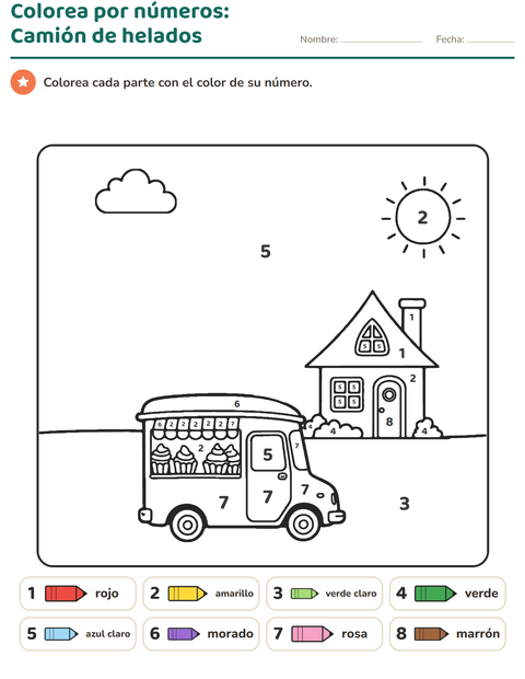 Vista previa de la hoja de Colorear por números para jardín infantil