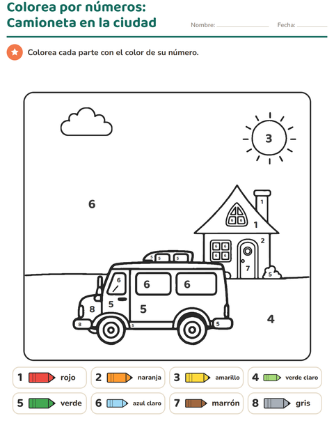 Vista previa de la hoja de Colorear por números para jardín infantil
