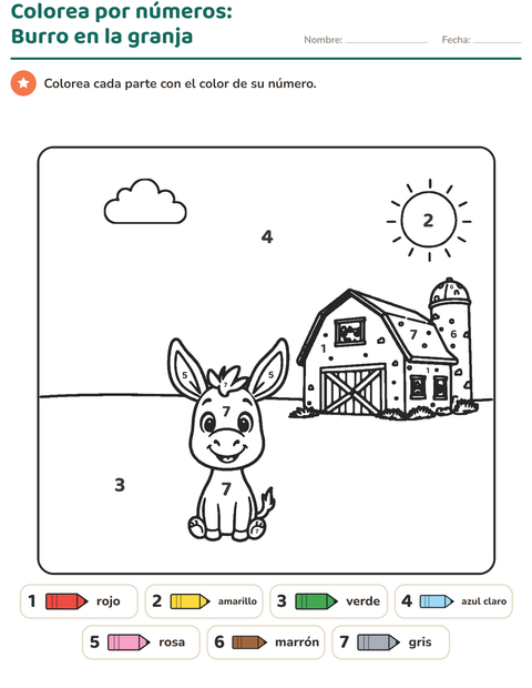 Vista previa de la hoja de Colorear por números para jardín infantil