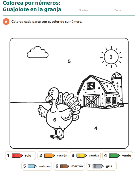 Vista previa de la hoja de Colorear por números para jardín infantil