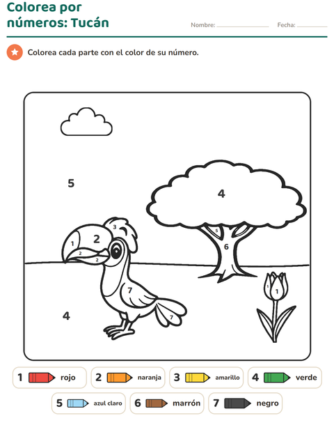 Vista previa de la hoja de Colorear por números para jardín infantil