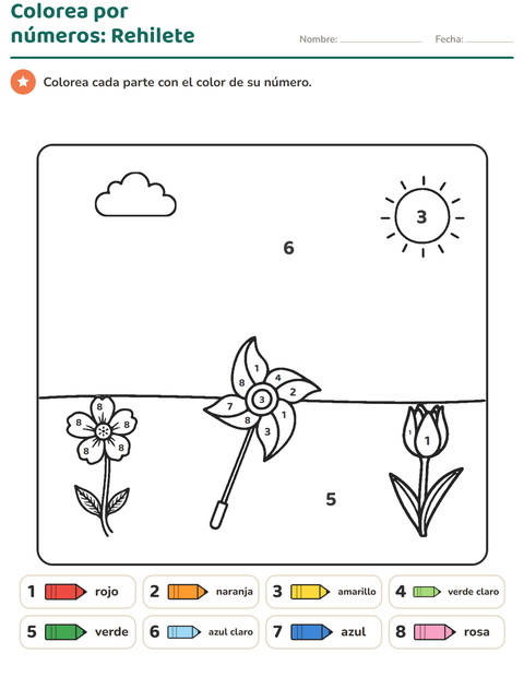 Vista previa de la hoja de Colorear por números para jardín infantil