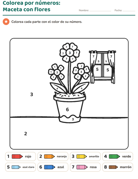 Vista previa de la hoja de Colorear por números para jardín infantil
