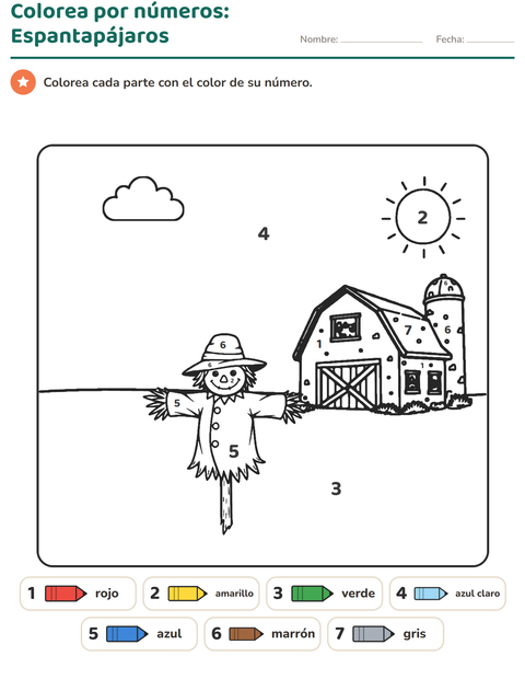 Vista previa de la hoja de Colorear por números para jardín infantil