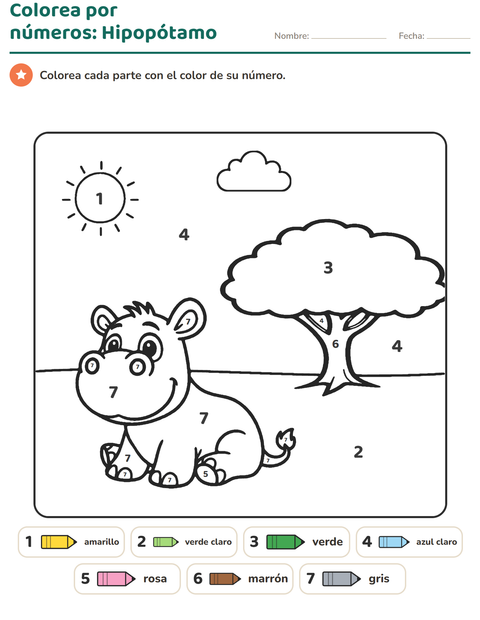 Vista previa de la hoja de Colorear por números para jardín infantil