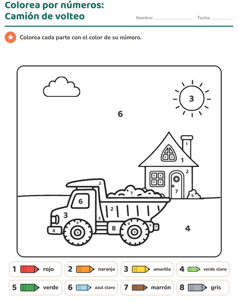 Vista previa de la hoja de Colorear por números para jardín infantil