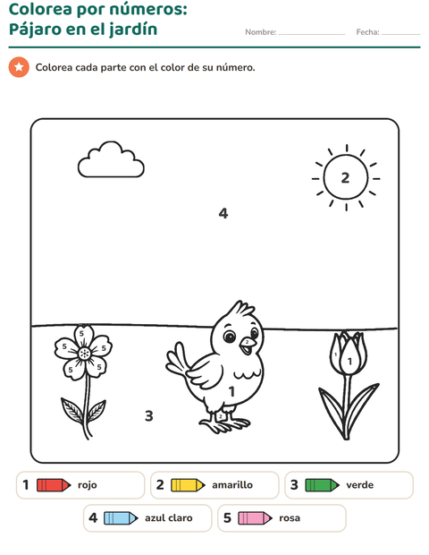 Vista previa de la hoja de Colorear por números para jardín infantil