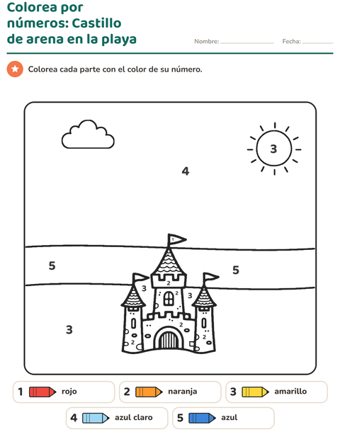 Vista previa de la hoja de Colorear por números para jardín infantil