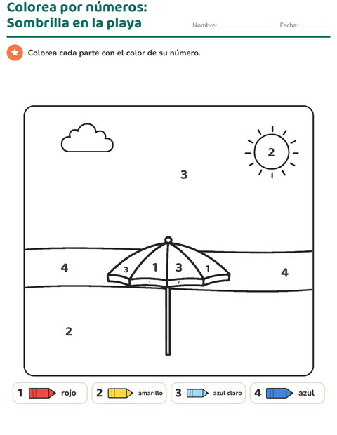 Vista previa de la hoja de Colorear por números para jardín infantil