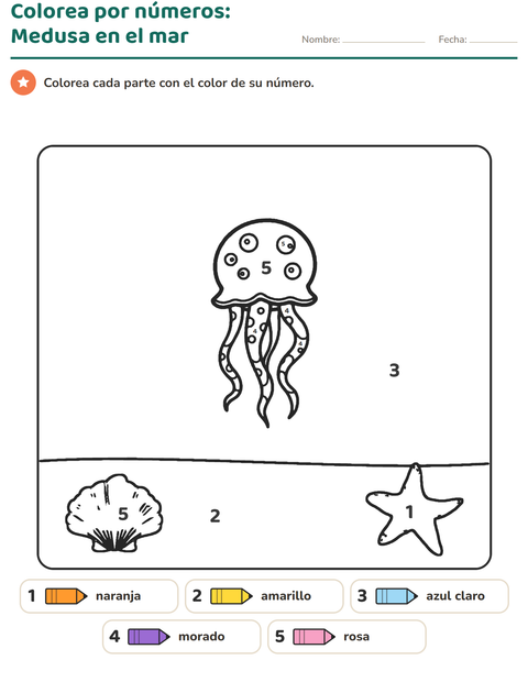 Vista previa de la hoja de Colorear por números para jardín infantil