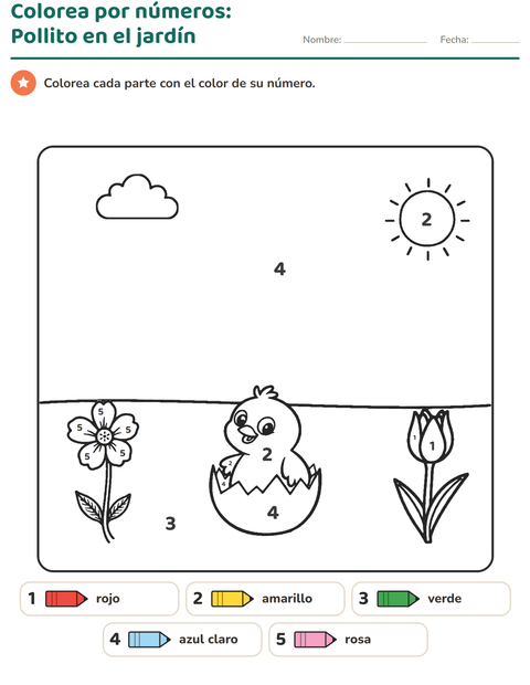 Vista previa de la hoja de Colorear por números para jardín infantil