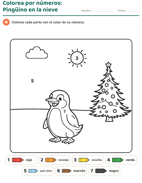 Vista previa de la hoja de Colorear por números para jardín infantil