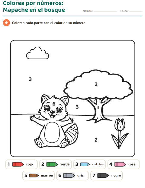 Vista previa de la hoja de Colorear por números para jardín infantil