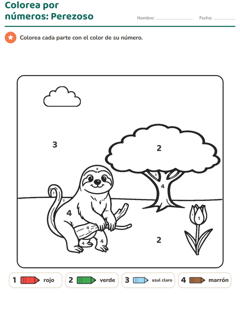Vista previa de la hoja de Colorear por números para jardín infantil