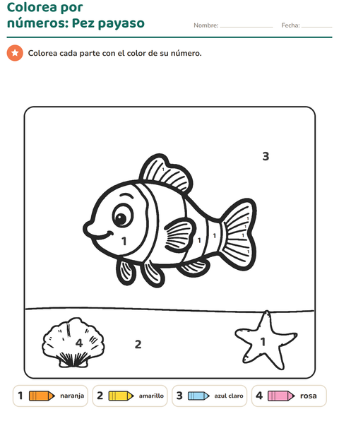 Vista previa de la hoja de Colorear por números para jardín infantil