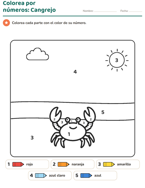 Vista previa de la hoja de Colorear por números para jardín infantil