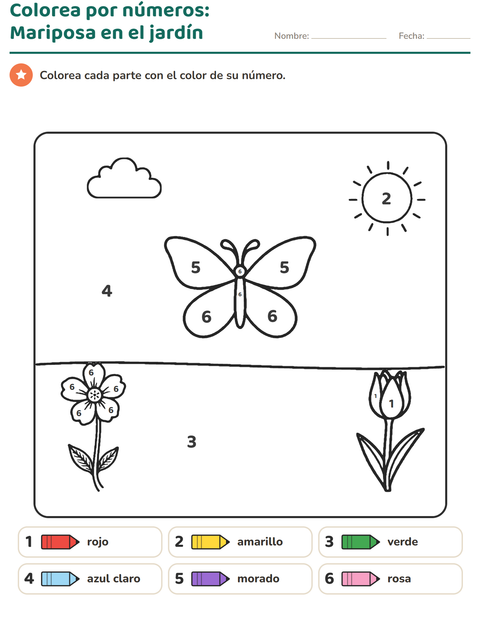 Vista previa de la hoja de Colorear por números para jardín infantil