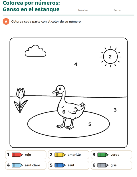 Vista previa de la hoja de Colorear por números para jardín infantil