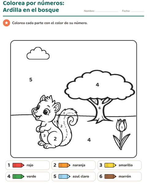 Vista previa de la hoja de Colorear por números para jardín infantil