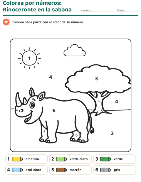 Vista previa de la hoja de Colorear por números para jardín infantil