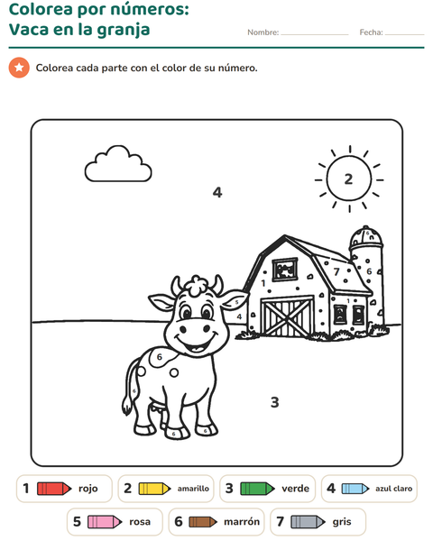 Vista previa de la hoja de Colorear por números para jardín infantil
