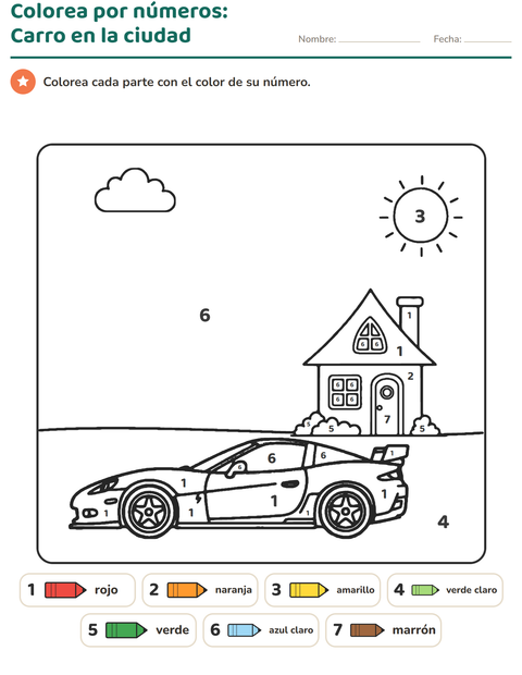 Vista previa de la hoja de Colorear por números para jardín infantil
