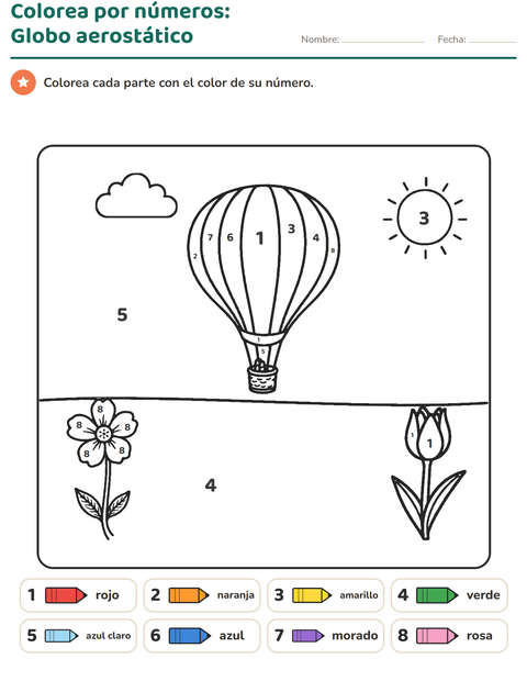 Vista previa de la hoja de Colorear por números para jardín infantil