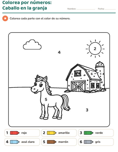Vista previa de la hoja de Colorear por números para jardín infantil