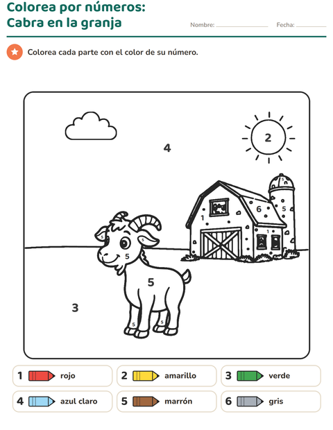 Vista previa de la hoja de Colorear por números para jardín infantil