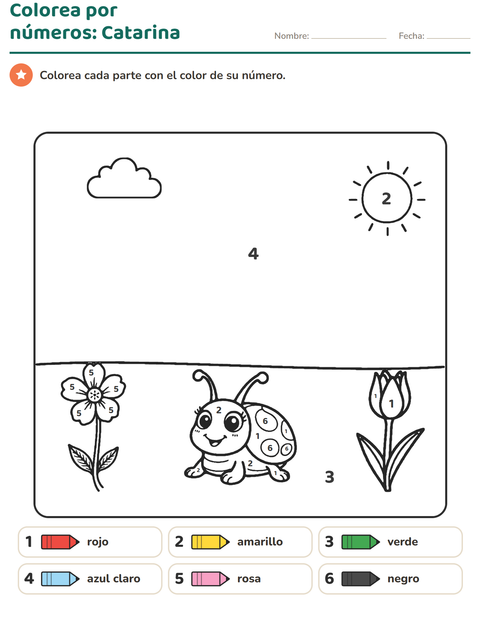 Vista previa de la hoja de Colorear por números para jardín infantil