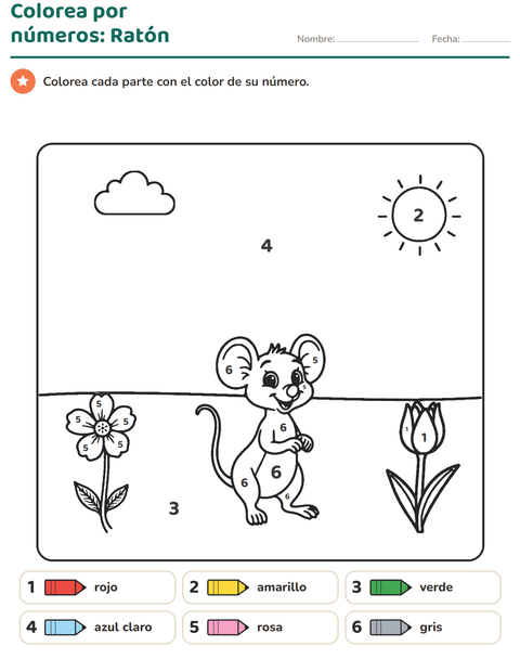 Vista previa de la hoja de Colorear por números para jardín infantil