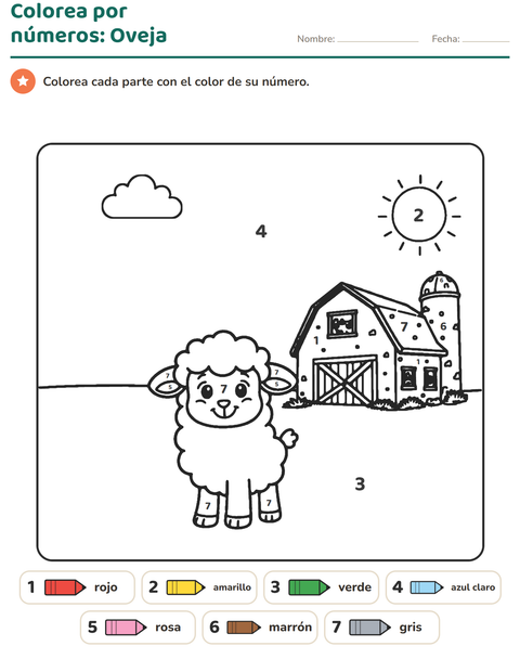 Vista previa de la hoja de Colorear por números para jardín infantil