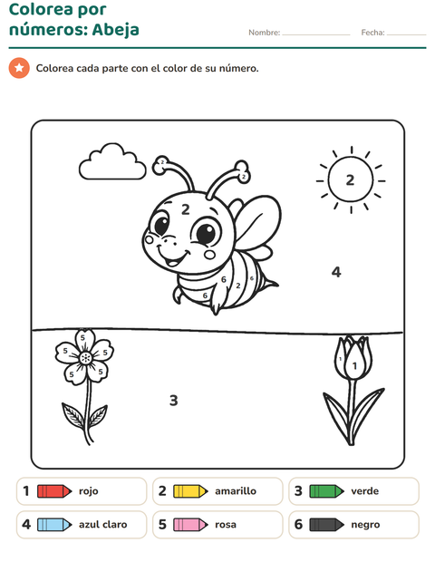 Vista previa de la hoja de Colorear por números para jardín infantil