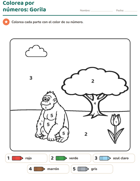 Vista previa de la hoja de Colorear por números para jardín infantil