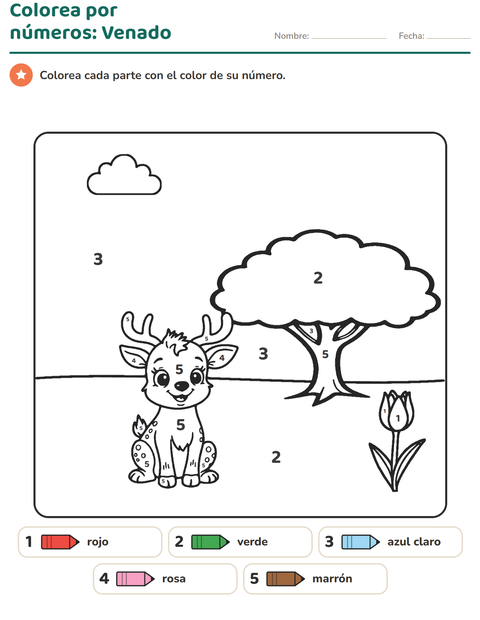 Vista previa de la hoja de Colorear por números para jardín infantil