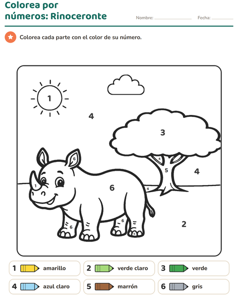 Vista previa de la hoja de Colorear por números para jardín infantil
