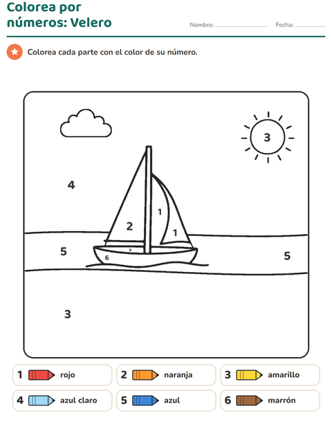 Vista previa de la hoja de Colorear por números para jardín infantil