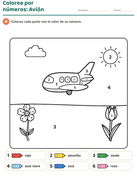 Vista previa de la hoja de Colorear por números para jardín infantil