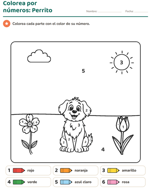 Vista previa de la hoja de Colorear por números para jardín infantil