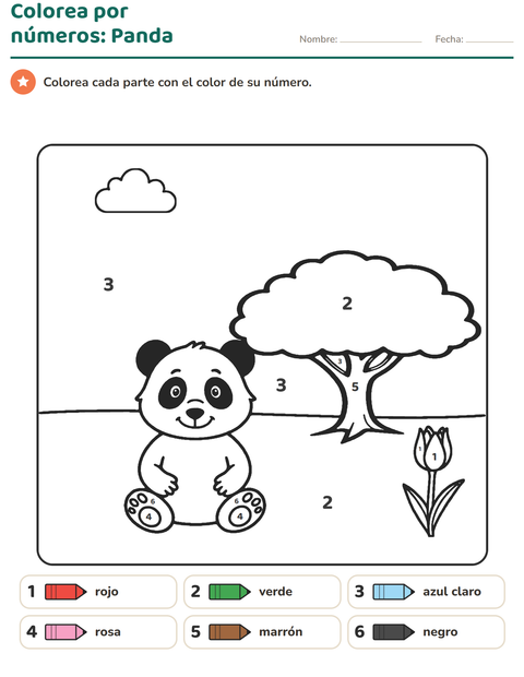 Vista previa de la hoja de Colorear por números para jardín infantil