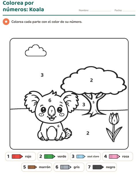 Vista previa de la hoja de Colorear por números para jardín infantil