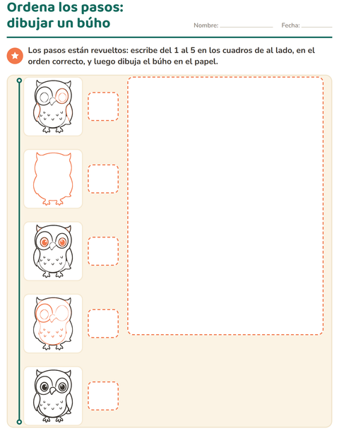 Vista previa de Ordena los pasos: dibujar un búho