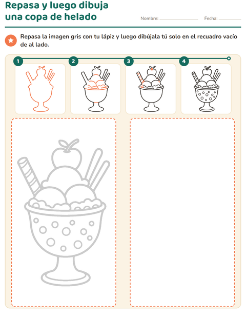 Repasa y luego dibuja una copa de helado