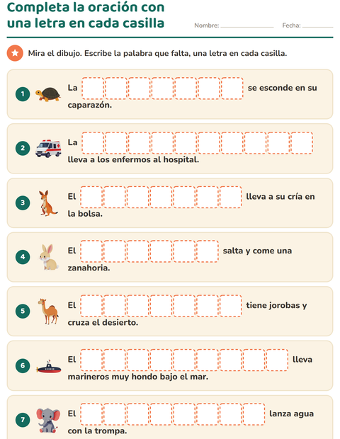 Vista previa de la hoja de Completa las oraciones para grado 1